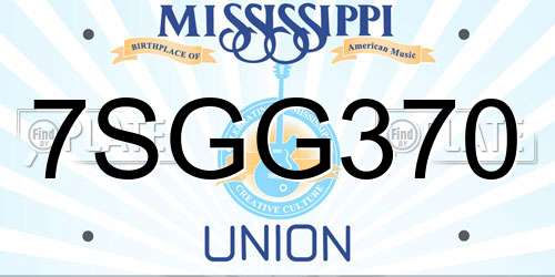 7SGG370 Mississippi License Plate