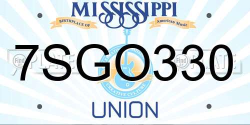 7SGO330 Mississippi License Plate