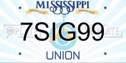 7SIG99 Mississippi License Plate