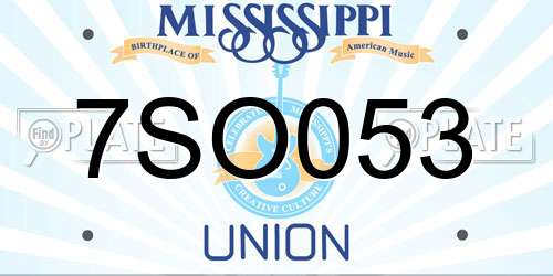 7SO053 Mississippi License Plate