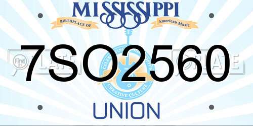 7SO2560 Mississippi License Plate