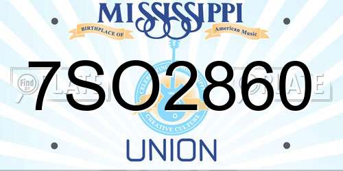 7SO2860 Mississippi License Plate