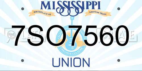 7SO7560 Mississippi License Plate