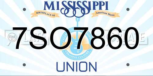 7SO7860 Mississippi License Plate
