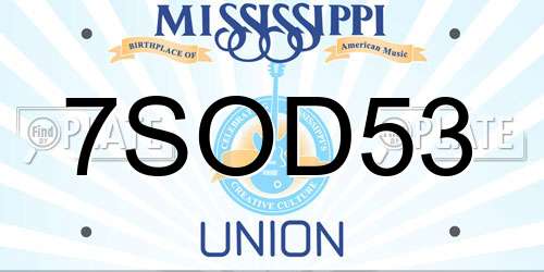 7SOD53 Mississippi License Plate