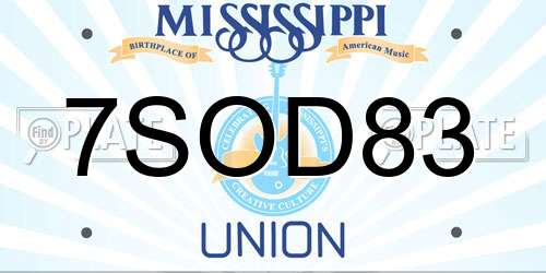 7SOD83 Mississippi License Plate