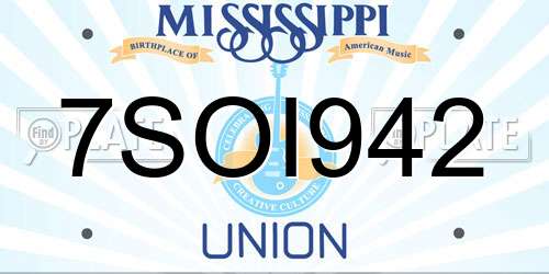 7SOI942 Mississippi License Plate