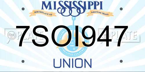 7SOI947 Mississippi License Plate