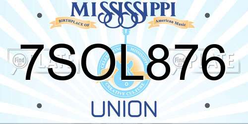 7SOL876 Mississippi License Plate