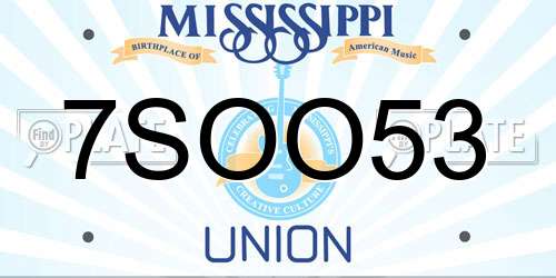 7SOO53 Mississippi License Plate