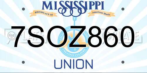 7SOZ860 Mississippi License Plate