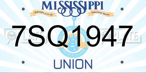 7SQ1947 Mississippi License Plate