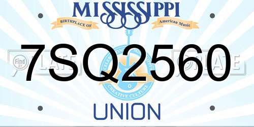 7SQ2560 Mississippi License Plate