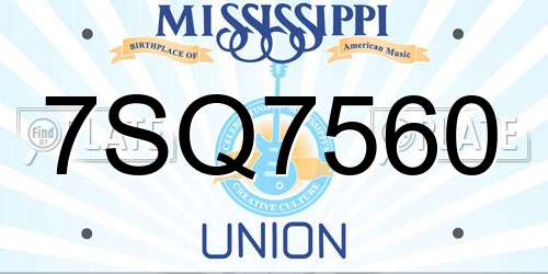 7SQ7560 Mississippi License Plate