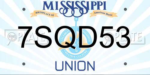 7SQD53 Mississippi License Plate