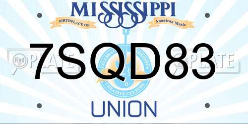 7SQD83 Mississippi License Plate