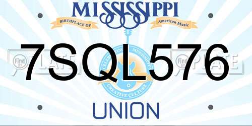 7SQL576 Mississippi License Plate