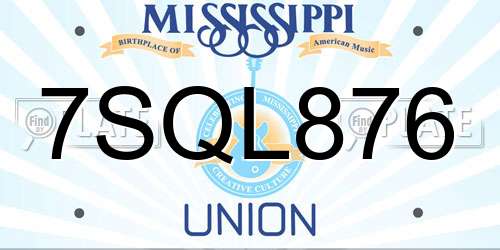 7SQL876 Mississippi License Plate