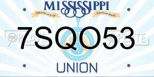 7SQO53 Mississippi License Plate