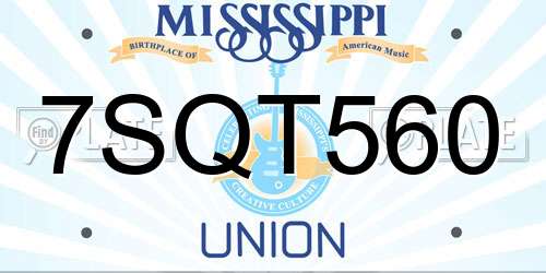 7SQT560 Mississippi License Plate