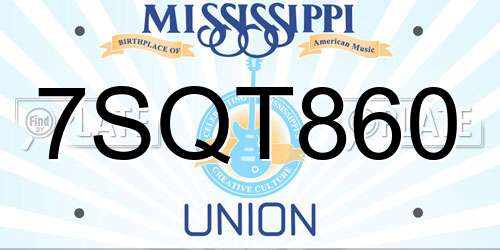 7SQT860 Mississippi License Plate
