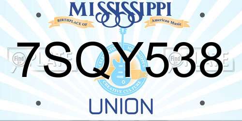 7SQY538 Mississippi License Plate
