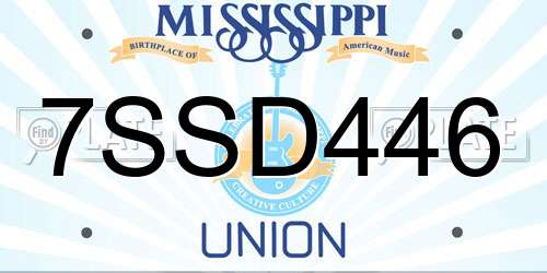 7SSD446 Mississippi License Plate