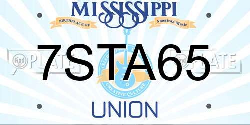7STA65 Mississippi License Plate