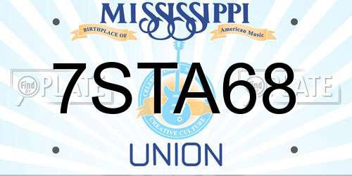 7STA68 Mississippi License Plate