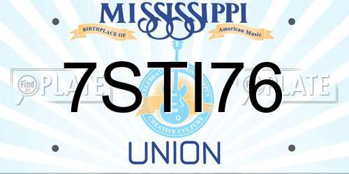 7STI76 Mississippi License Plate