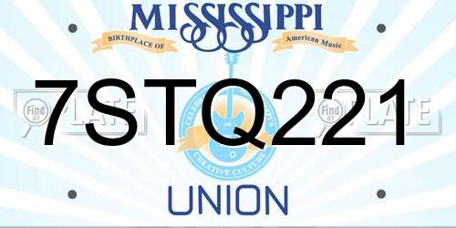 7STQ221 Mississippi License Plate