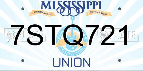 7STQ721 Mississippi License Plate