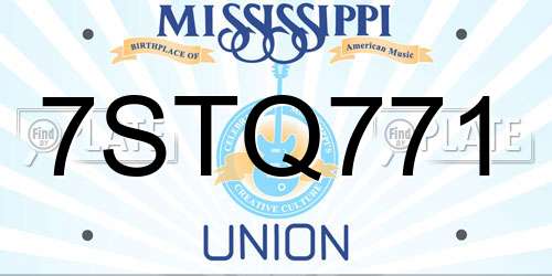 7STQ771 Mississippi License Plate