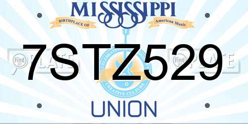 7STZ529 Mississippi License Plate