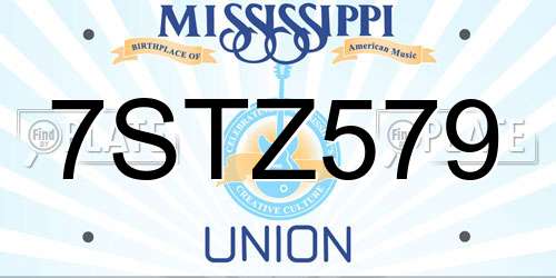 7STZ579 Mississippi License Plate