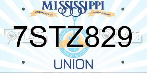 7STZ829 Mississippi License Plate