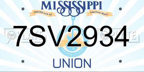 7SV2934 Mississippi License Plate