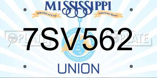 7SV562 Mississippi License Plate