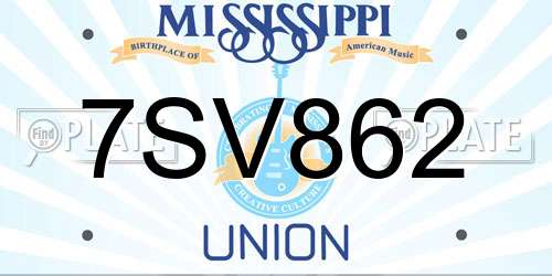 7SV862 Mississippi License Plate