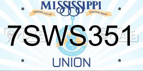 7SWS351 Mississippi License Plate