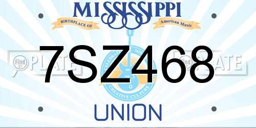 7SZ468 Mississippi License Plate