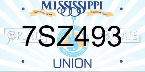 7SZ493 Mississippi License Plate