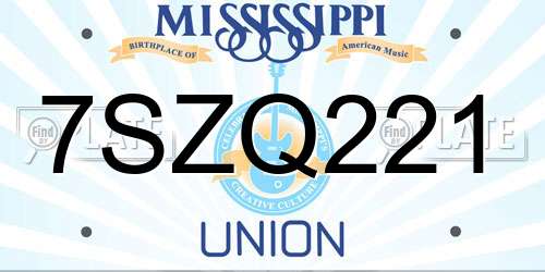 7SZQ221 Mississippi License Plate