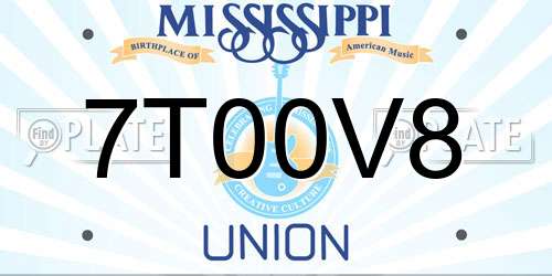 7T00V8 Mississippi License Plate