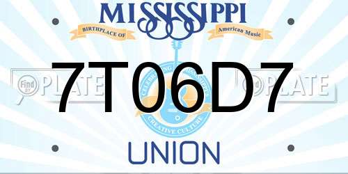 7T06D7 Mississippi License Plate