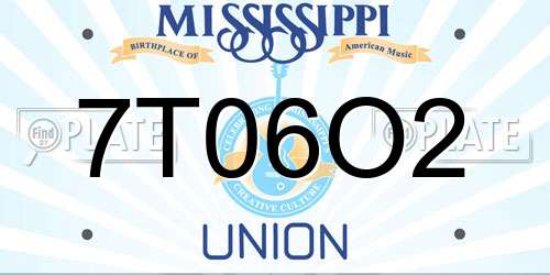 7T06O2 Mississippi License Plate