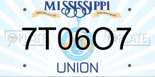 7T06O7 Mississippi License Plate