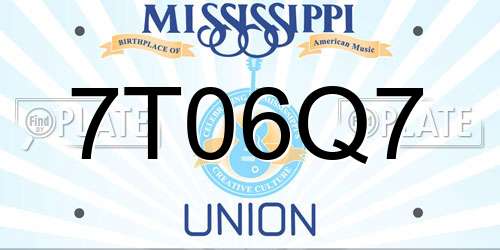 7T06Q7 Mississippi License Plate