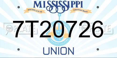 7T20726 Mississippi License Plate