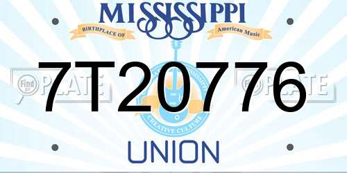 7T20776 Mississippi License Plate